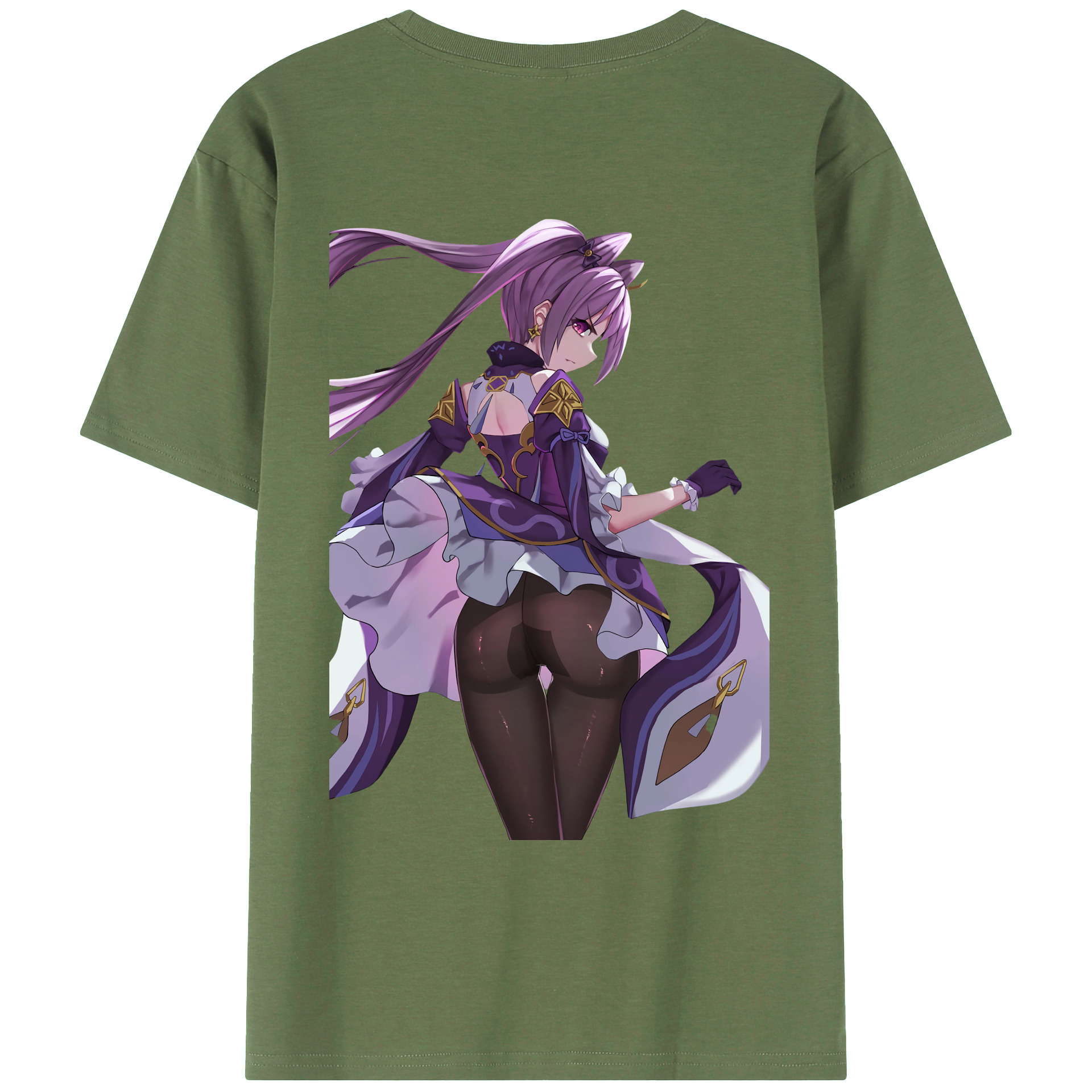 げんし神 刻晴 こくせい genshin Kokusei 綿100％ メンズ半袖Tシャツ（バックプリント） 通気性